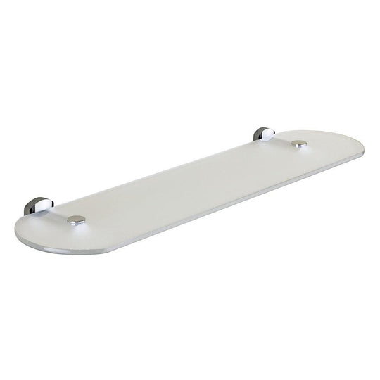 Edera Plus glass shelf 53cm in translucent white with polished chrome mounting brackets for wall display