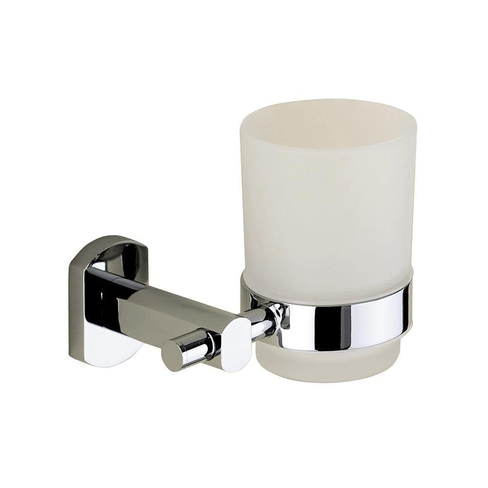 Edera plus tumbler holder chrome wall-mounted toothbrush holder with frosted white cylindrical cup and chrome finish