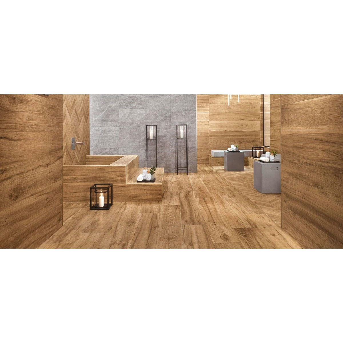 Warm-toned wooden floor tiles with natural grain pattern from etic rovere venice matt collection