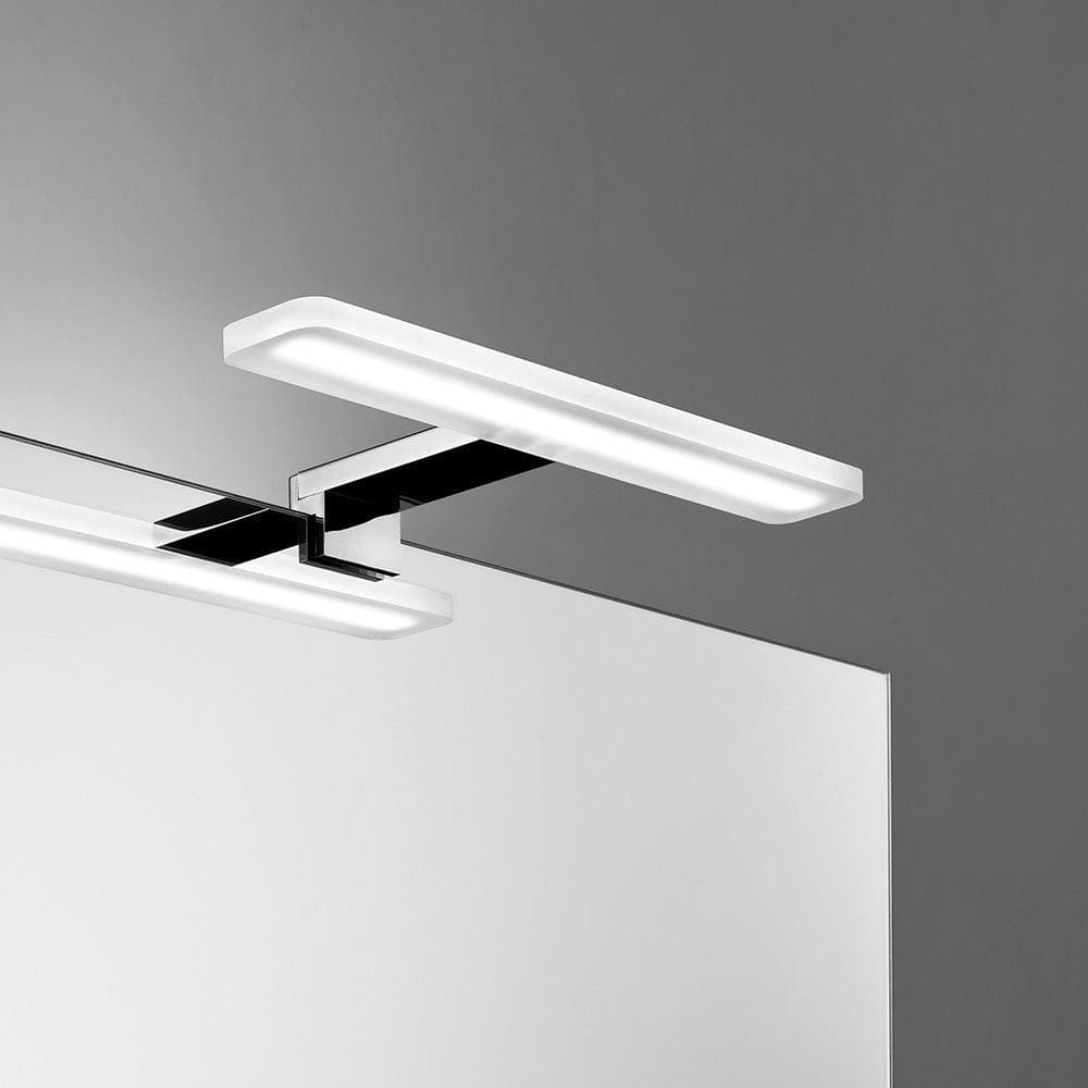 Modern white led bathroom mirror light f1 mirror light 30 chrome with sleek black mounting brackets