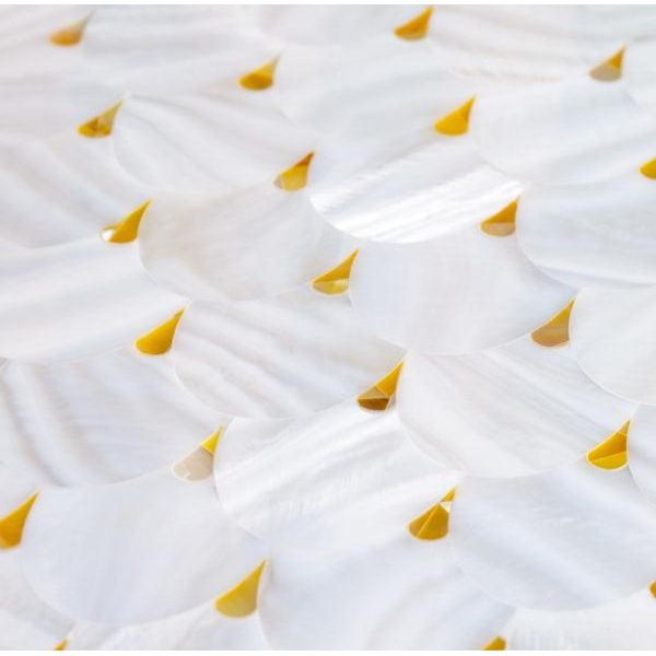 Feature Panel Pearl Drop white iridescent petal-shaped shell mosaic panel