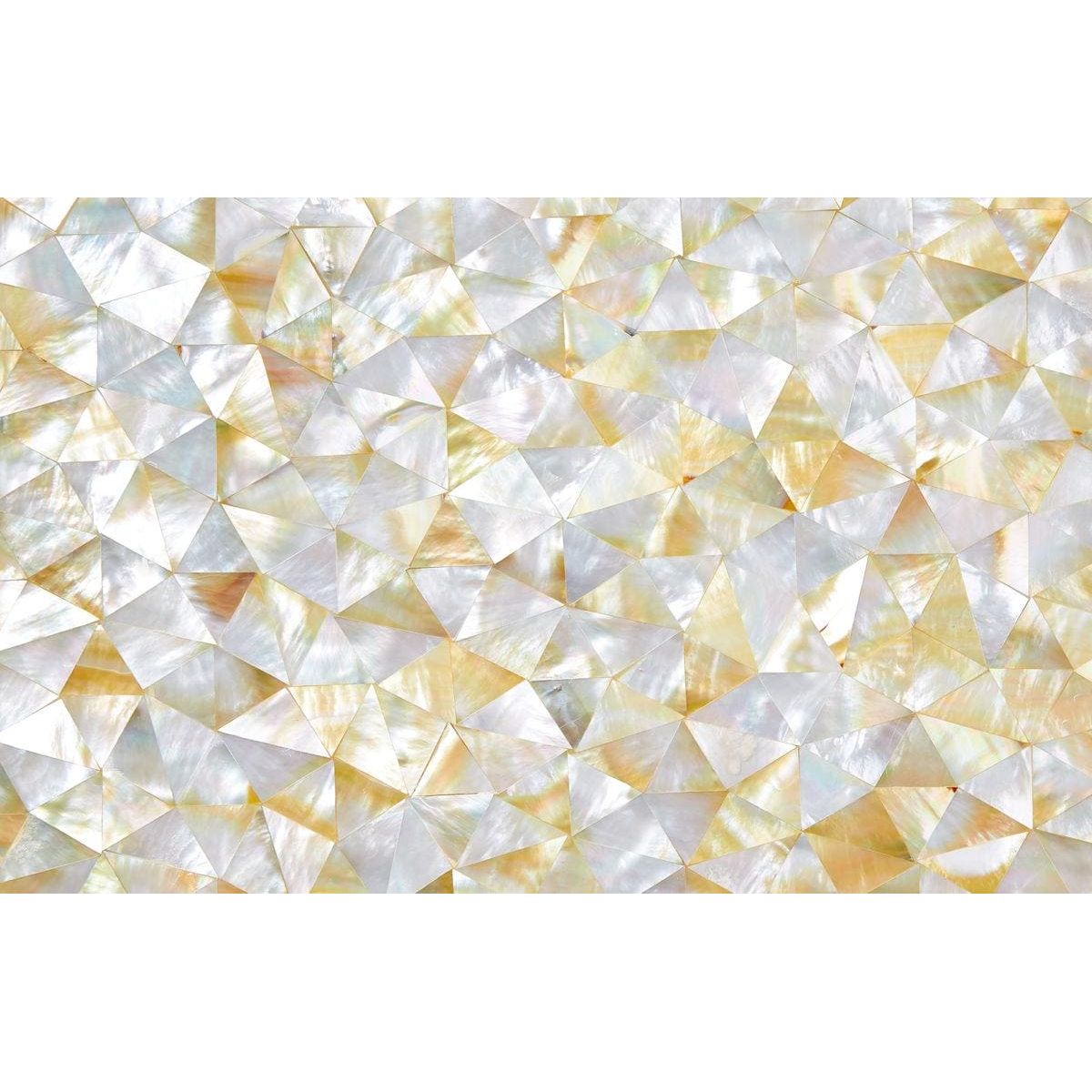 Feature panel whisper showcasing a shimmering mosaic of triangular mother-of-pearl in iridescent white and soft gold tones