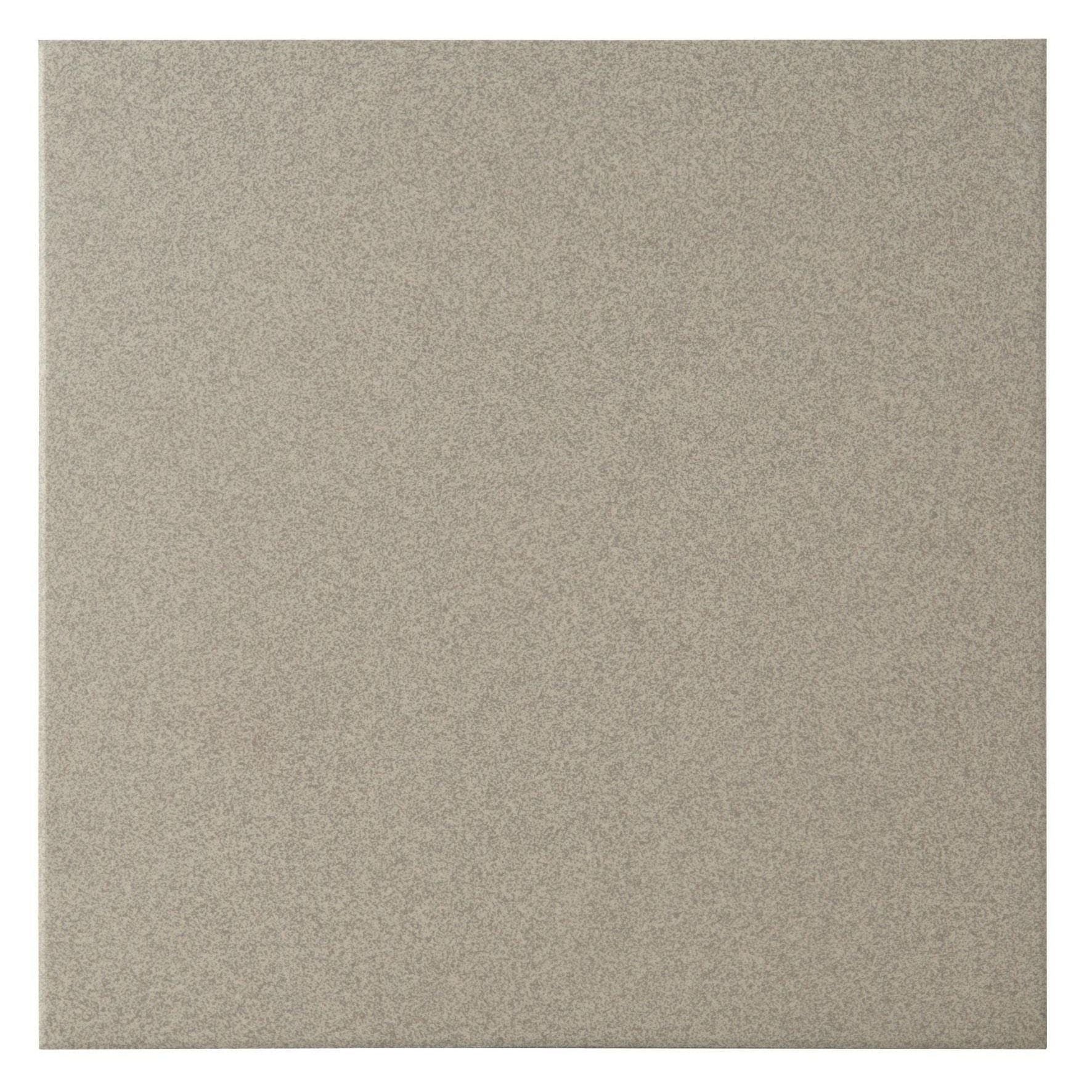 A square matte finished flat steel grey tile with subtle speckled texture in a neutral gray tone