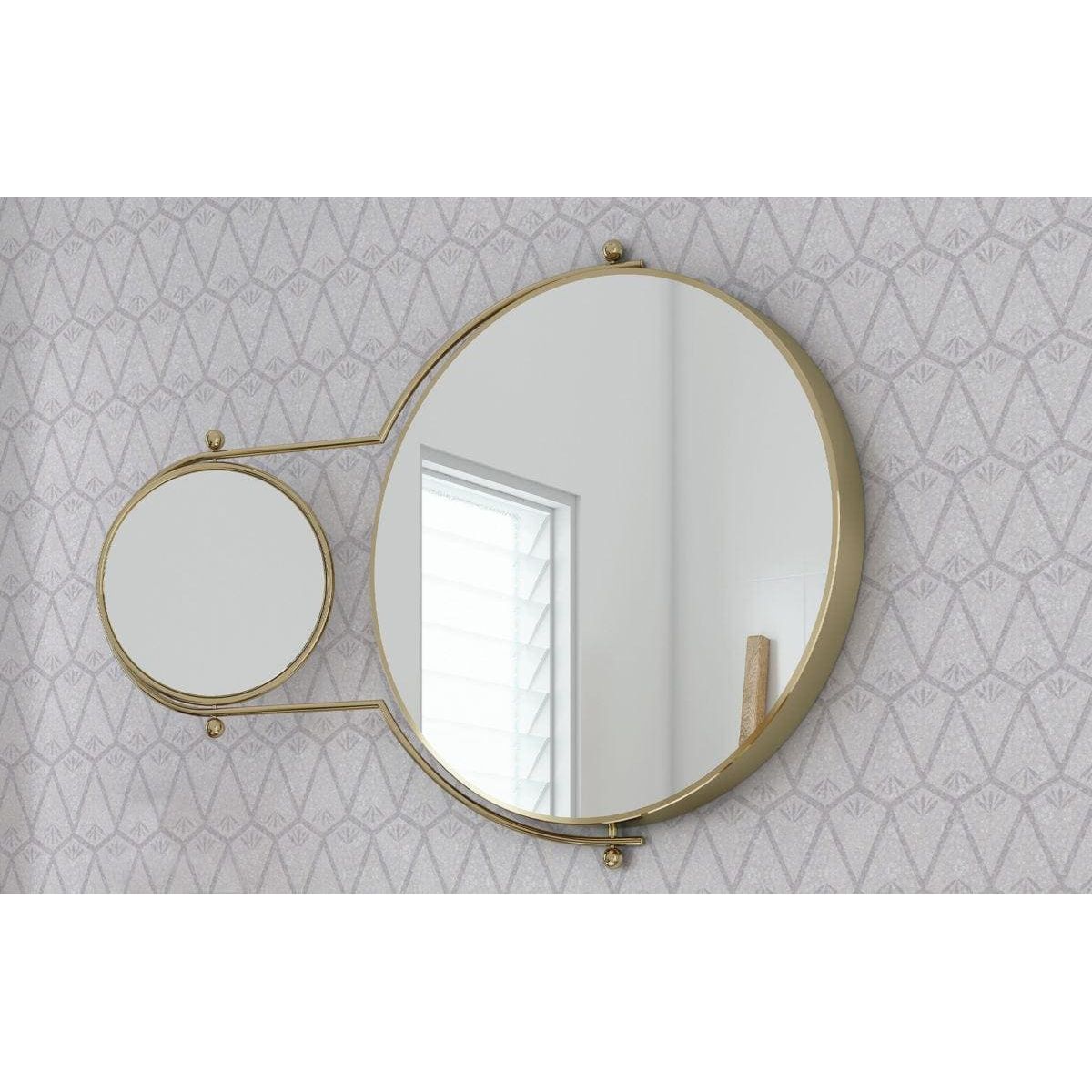 Foxglove white and gold mother-of-pearl mosaic panel with a gold vanity mirror