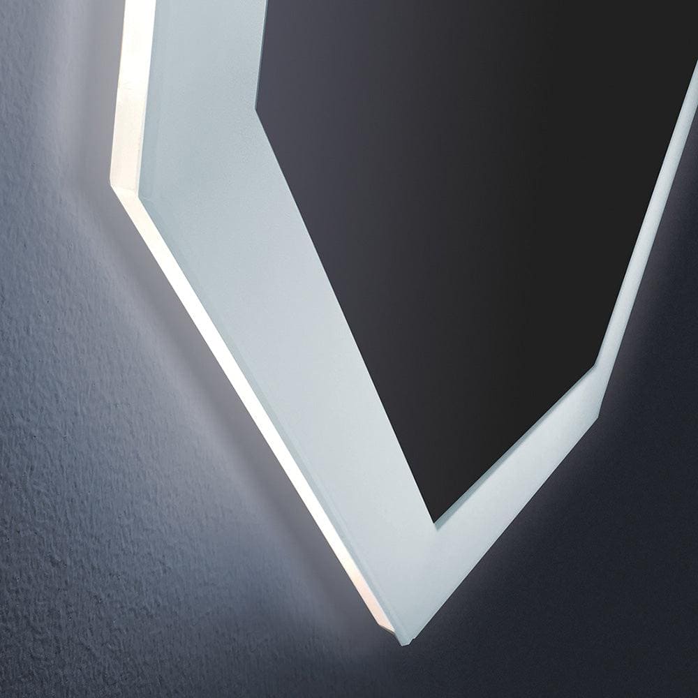 Modern hexagonal Grand Deco Mirror 60x90cm with sleek white frame and integrated LED lighting along edges