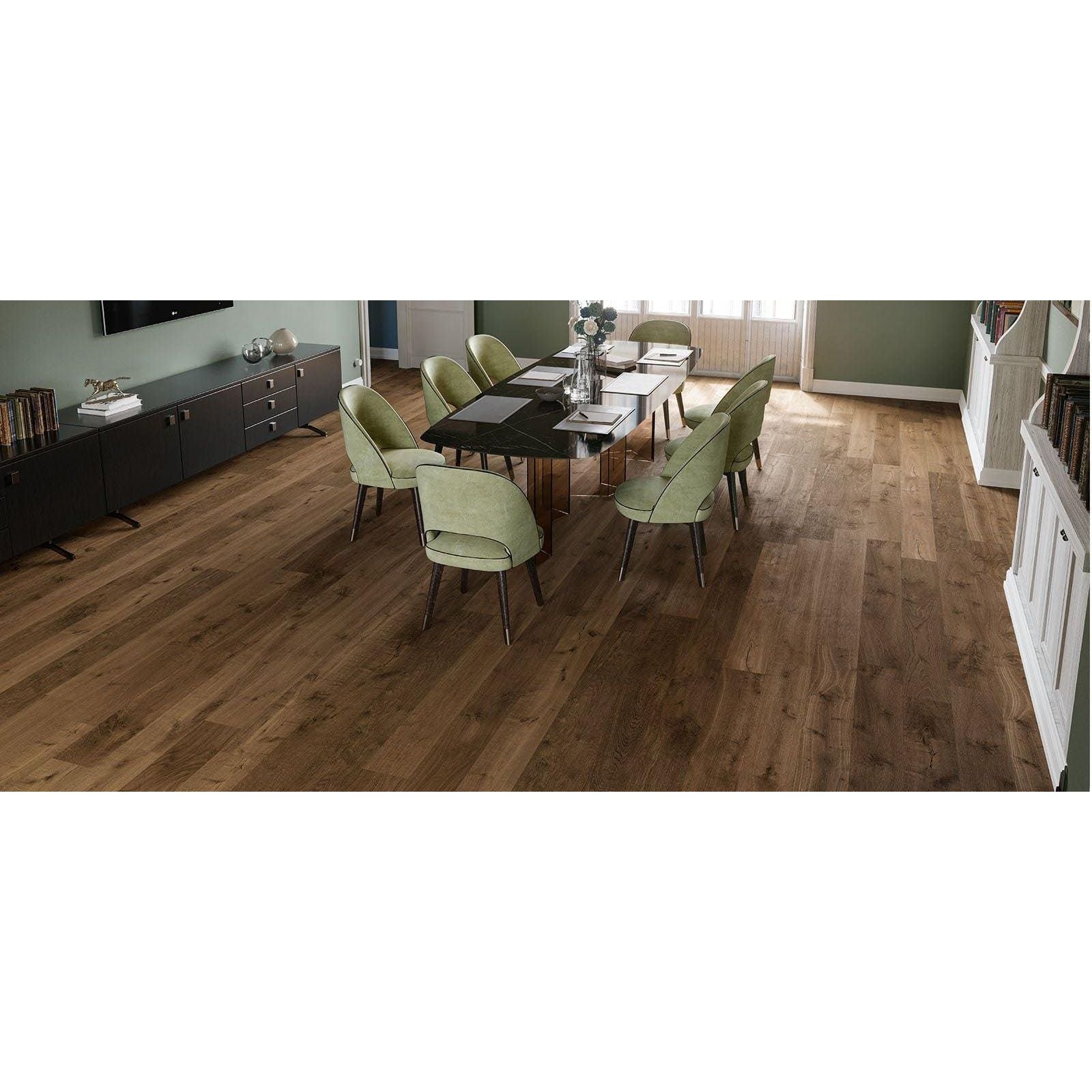 Heartwood moka matt dark brown hardwood floor tile with natural wood grain pattern and subtle tone variations 20 x 120cm
