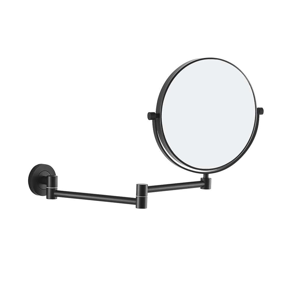Black matte-finished hutton reversible 5x magnifying wall mirror with sleek extendable arm and circular frame