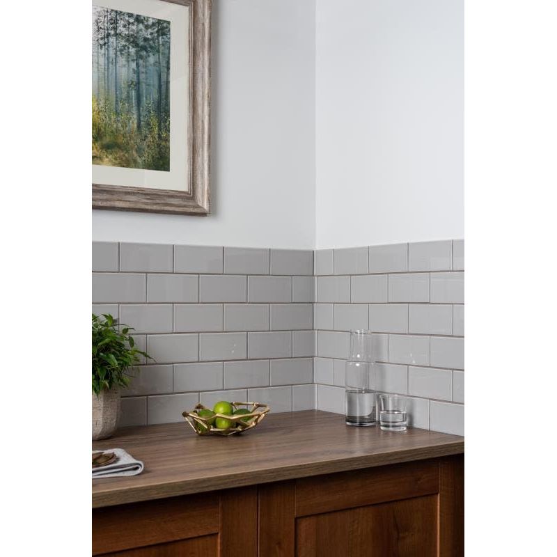 Internal half tile wrapping piece westminster grey gray subway tile backsplash for seamless edge finishing
