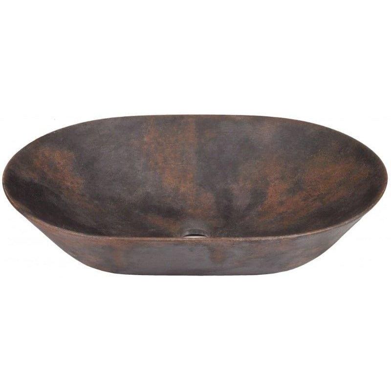Rustic oval copper bathroom sink with hammered texture and dark patina finish from lavabo diurne oxide collection