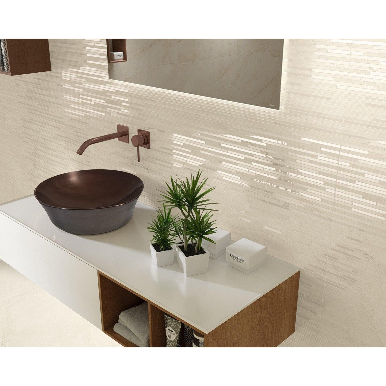 Dark brown ceramic vessel sink Lavabo Eleganza Cobre with a sleek rounded bowl shape for bathroom use