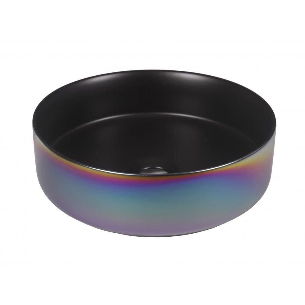 Black matte lavabo iris satin sink with vibrant rainbow iridescent satin rim for stylish bathroom use