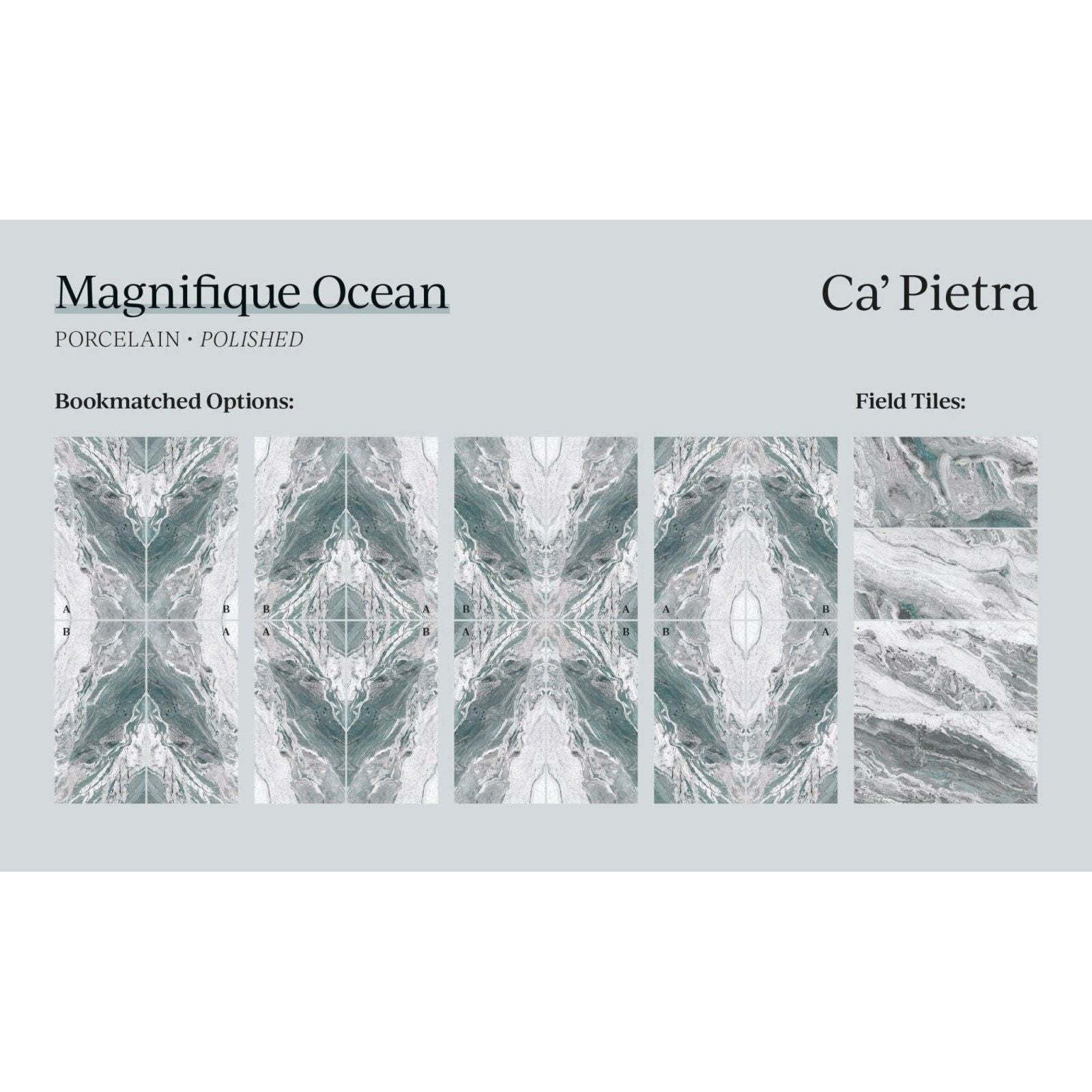 Magnifique porcelain ocean tiles with polished gray and teal oceanic veining for elegant flooring and wall cladding