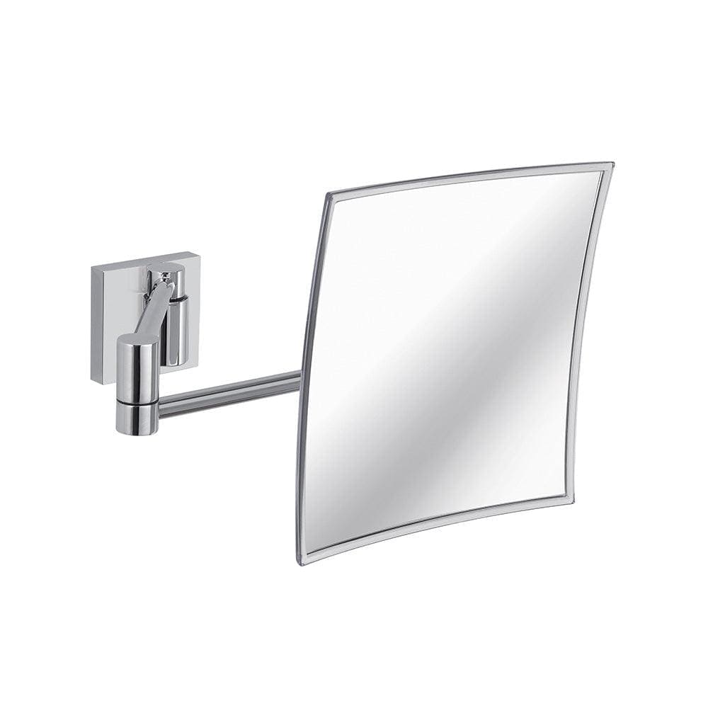 Chrome-finished maldive square wall-mounted magnifying mirror with rectangular frame and adjustable arm