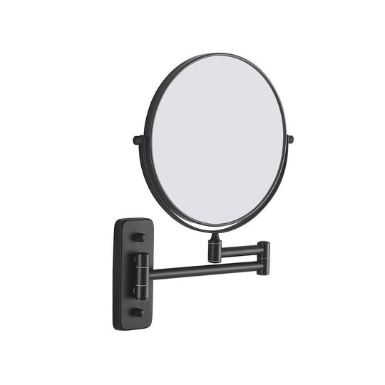 Black matte-finished mason reversible 5x magnifying wall mirror with sleek articulated arm for close-up grooming