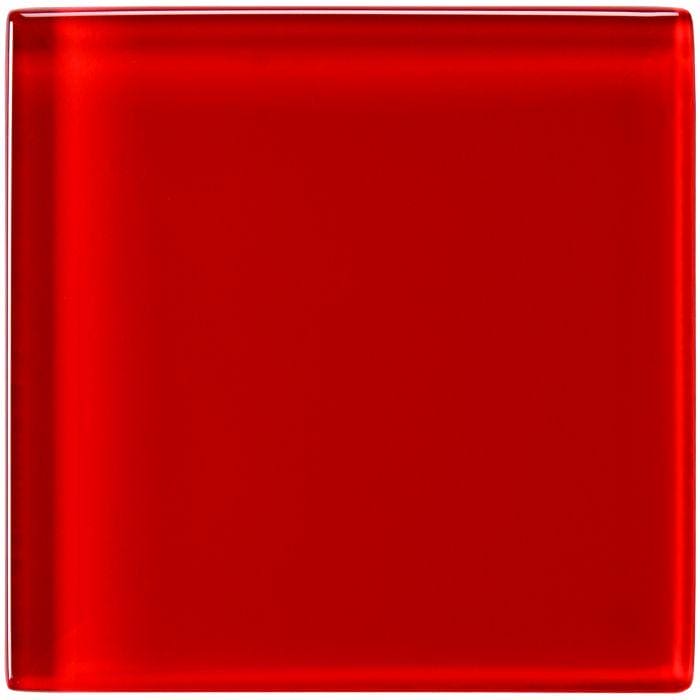 Mekong clear glass 100 x 100mm vibrant red glossy square glass tile with smooth edges and reflective surface