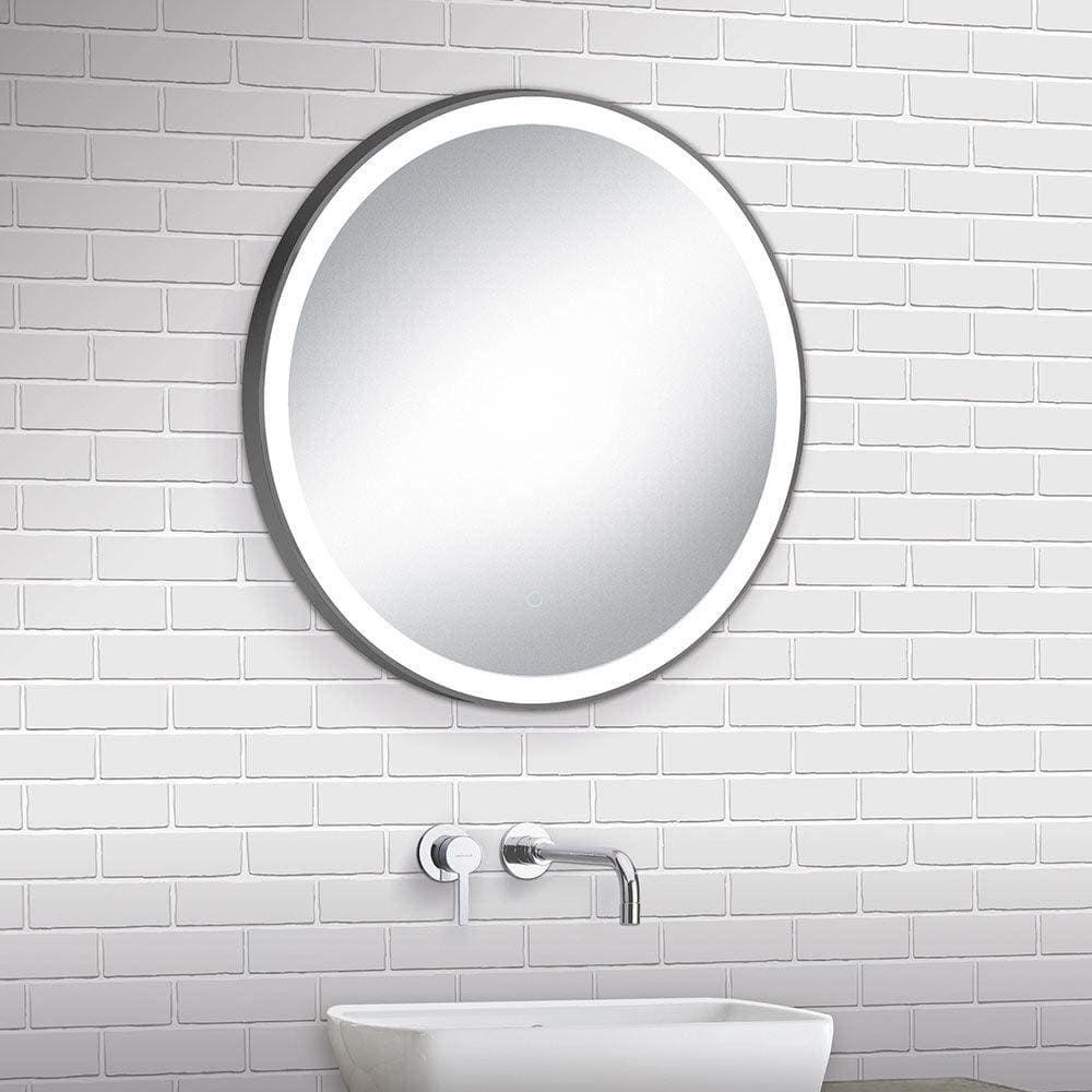 Meridian Mirror 60cm black circular bathroom mirror with illuminated led ring and minimalist metallic frame