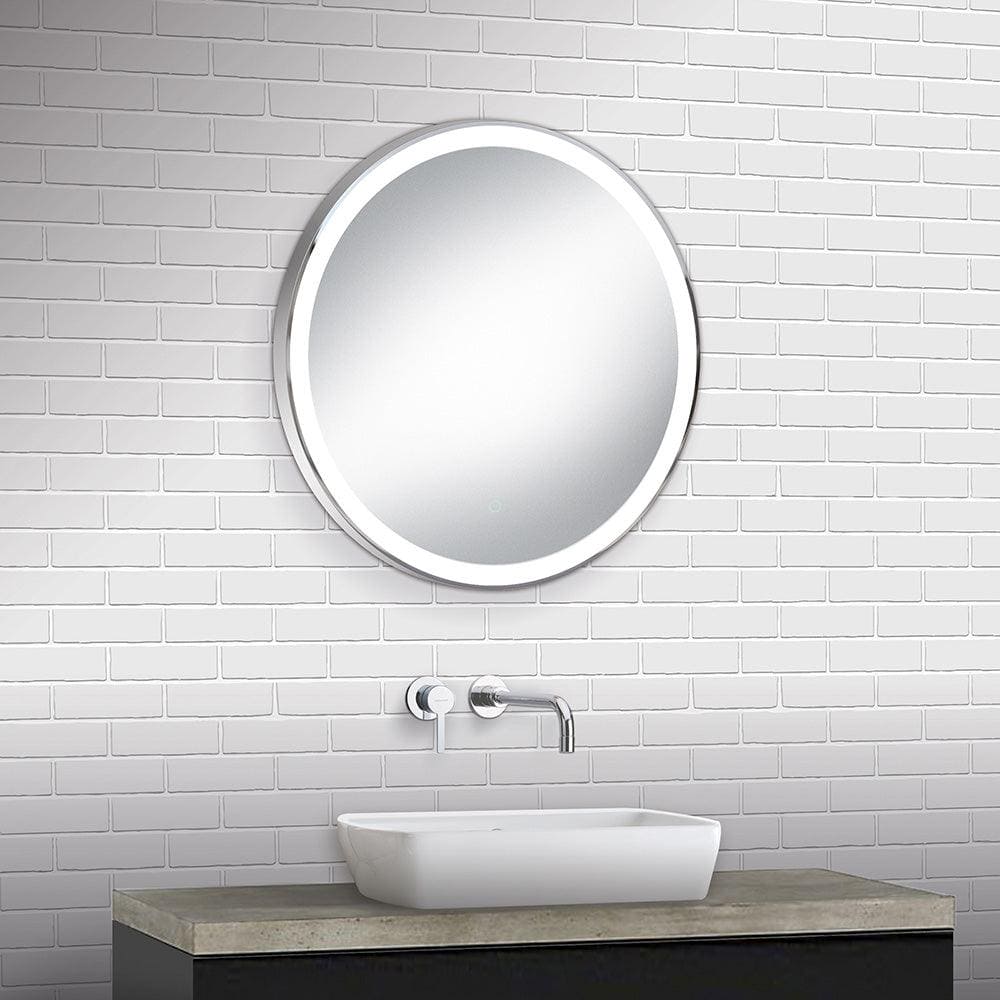 Circular meridian mirror 60cm with a sleek chrome finished frame and an illuminated edge for modern decor