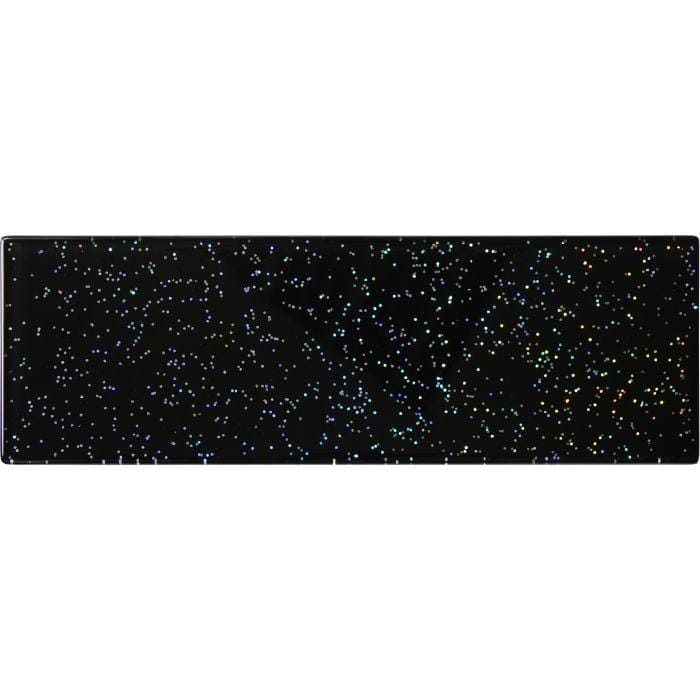 Black rectangular glass mousepad with meteor sparkling effect and iridescent glitter dots 300 x 100mm