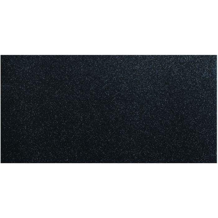 Black textured meteor sparkling effect glass 600 x 300mm with speckled granular surface for decorative use