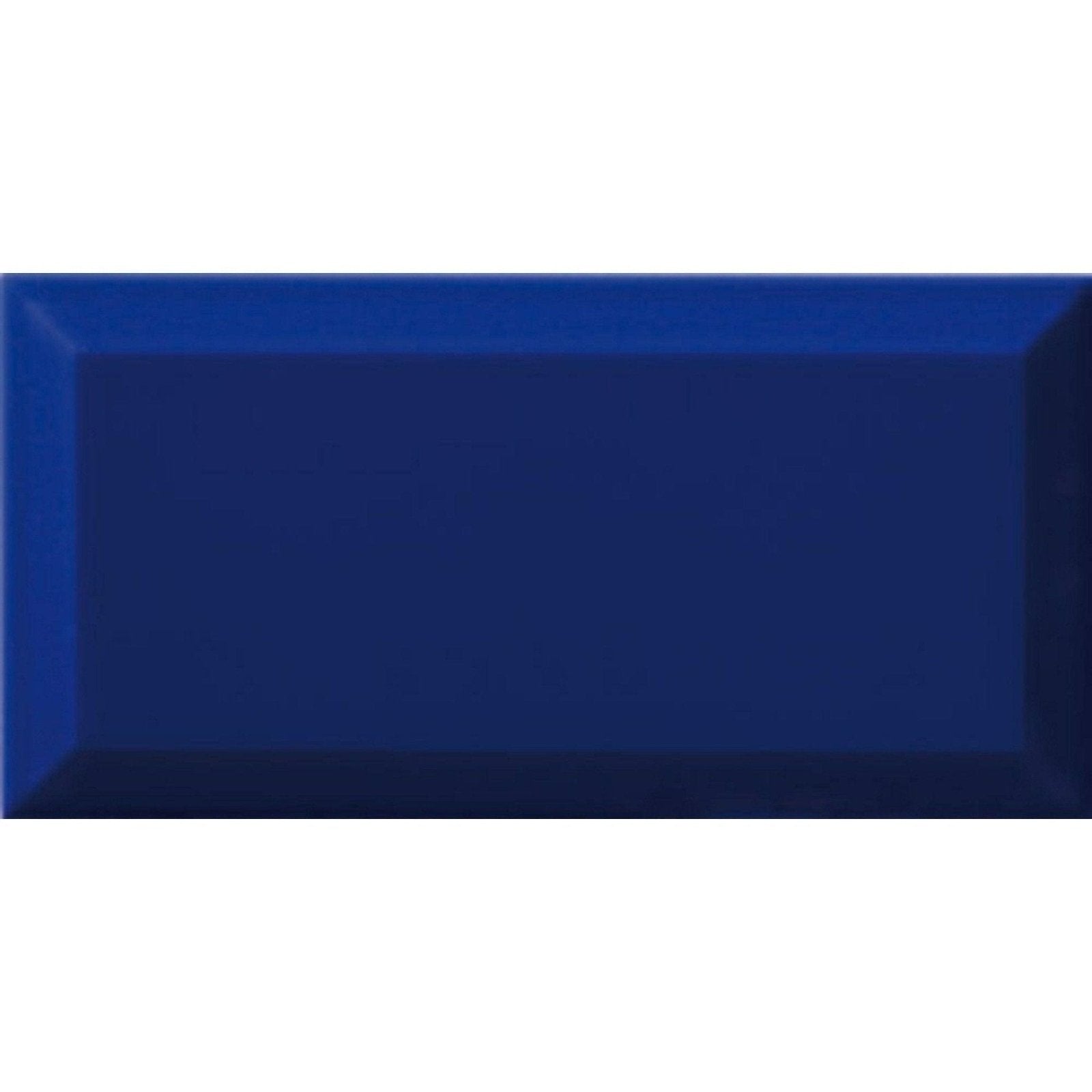 Deep blue rectangular ceramic tile metro cobalto gloss with glossy finish and raised edges