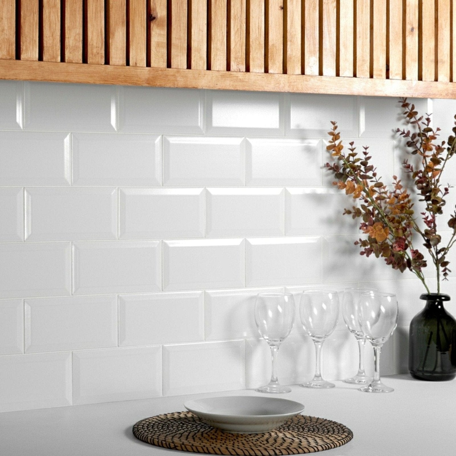 Metro matt white glossy white subway tile backsplash with raised edges for kitchen and bathroom walls