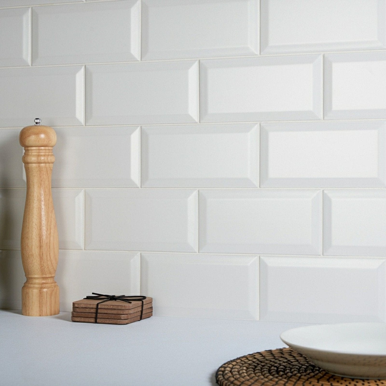 White subway tile backsplash metro matt white with raised rectangular edges for kitchen and bathroom walls