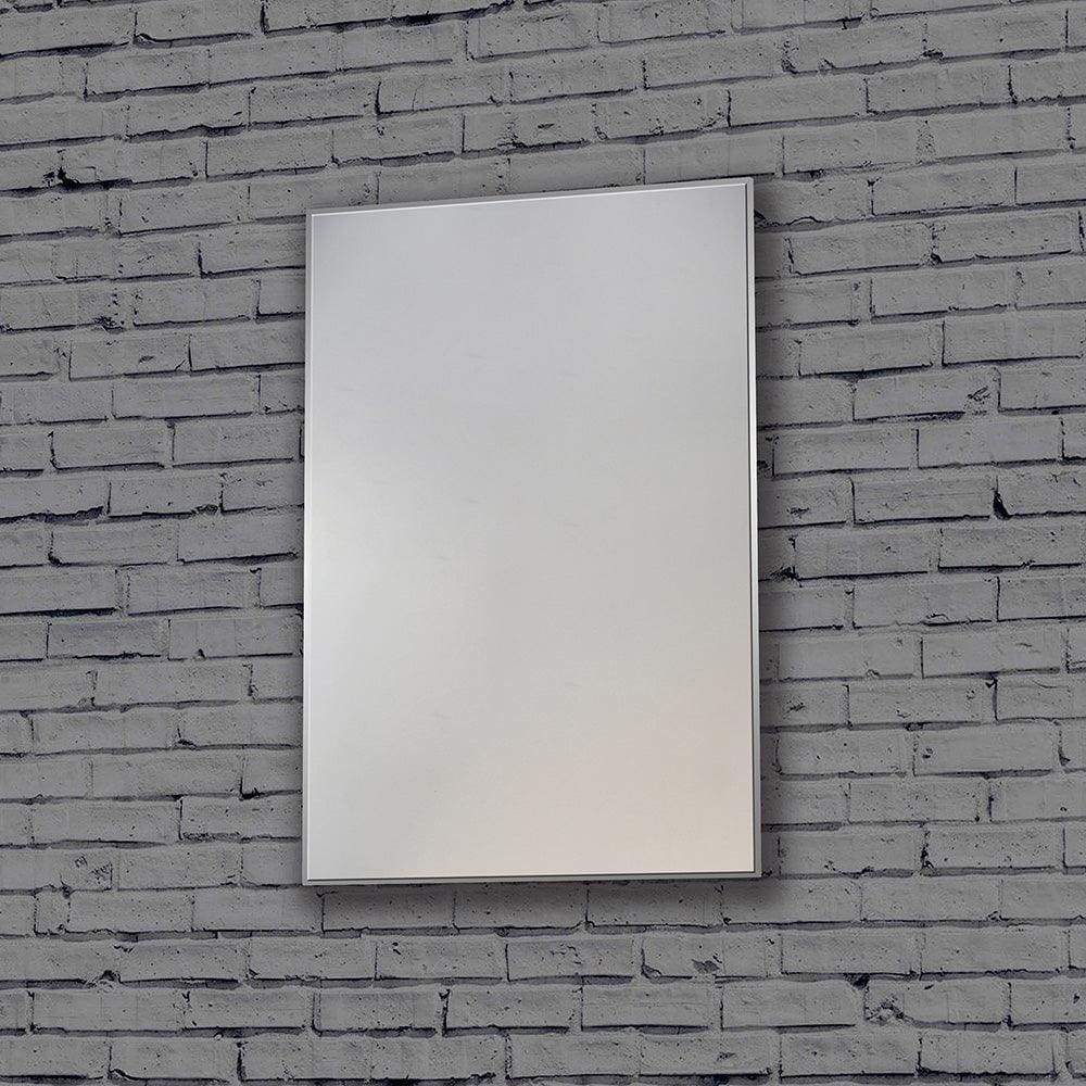 A sleek rectangular wall-mounted metro mirror with a slim chrome silver frame measuring 60x80cm