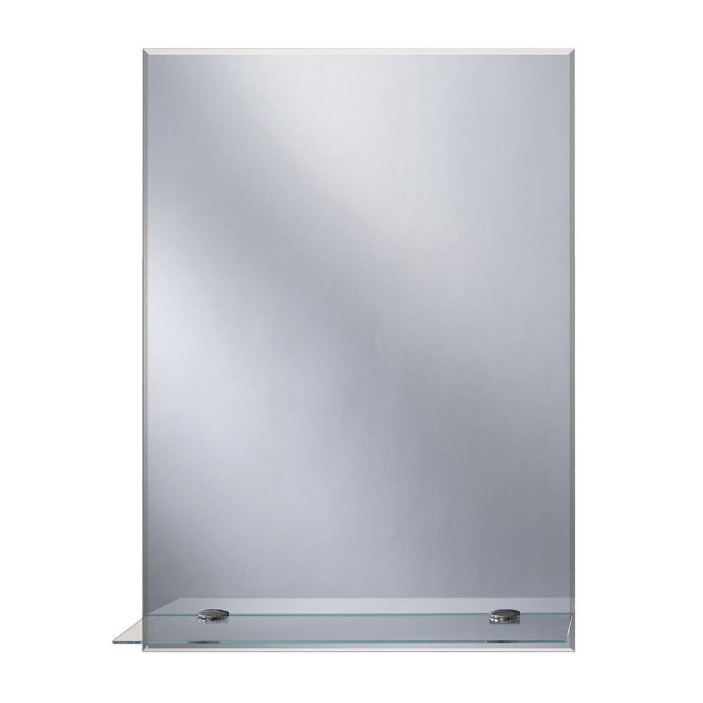 Modern rectangular mirror ledge straight 70 with sleek chrome frame and integrated glass shelf at the bottom