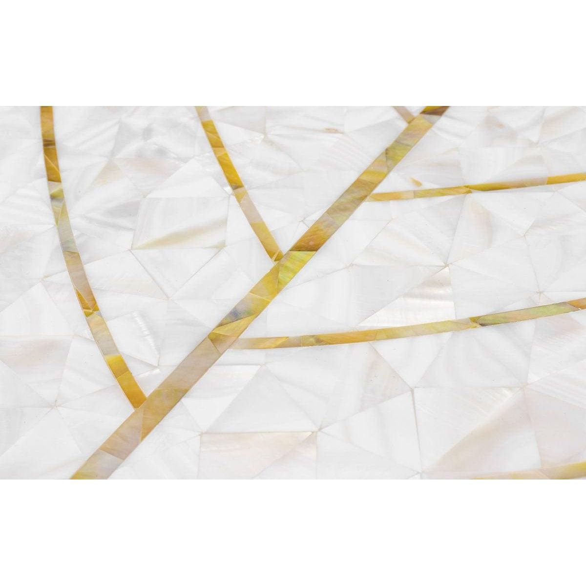 Natures herringbone white surface with geometric pattern accented by thin gold lines