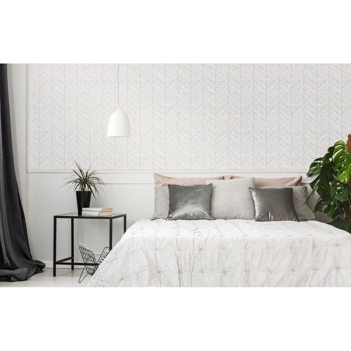 Natures Herringbone white mother-of-pearl herringbone panel with a subtle textured pattern