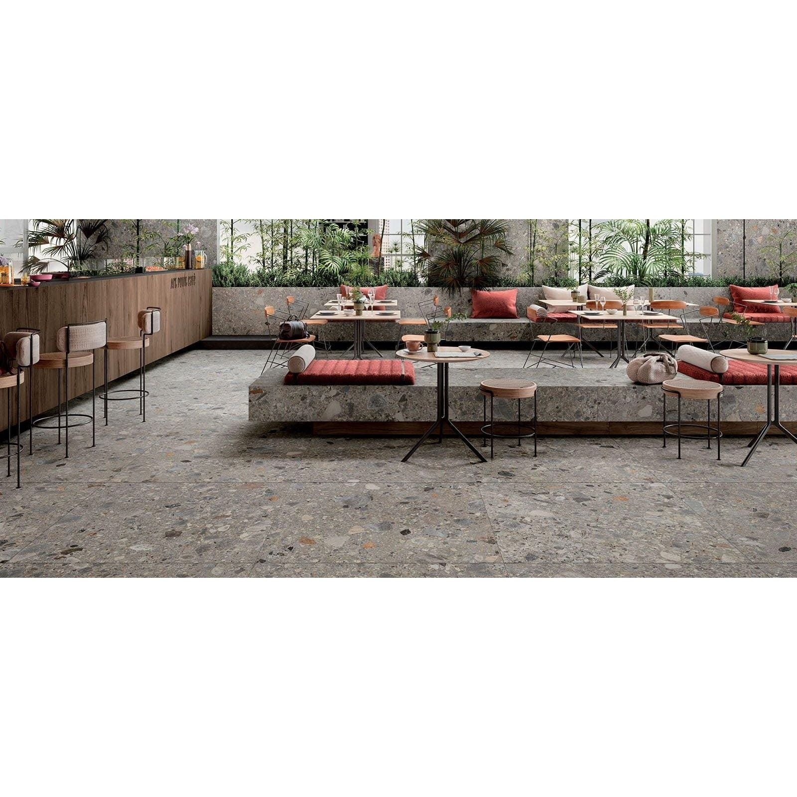 Norway farge matt gray terrazzo floor tiles with speckled texture and subtle veining for durable flooring