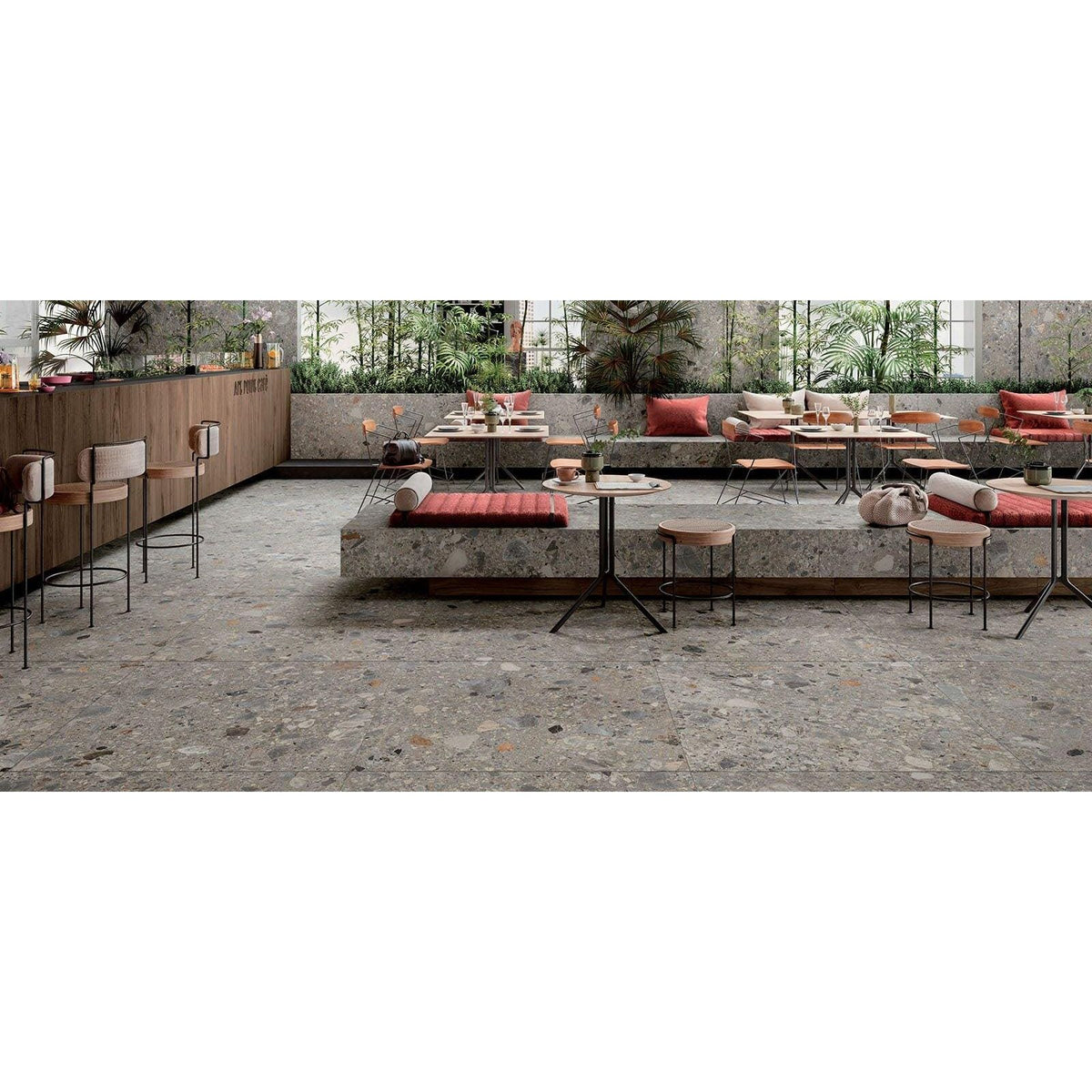 Norway farge matt gray terrazzo floor tiles with speckled texture and subtle veining for durable flooring