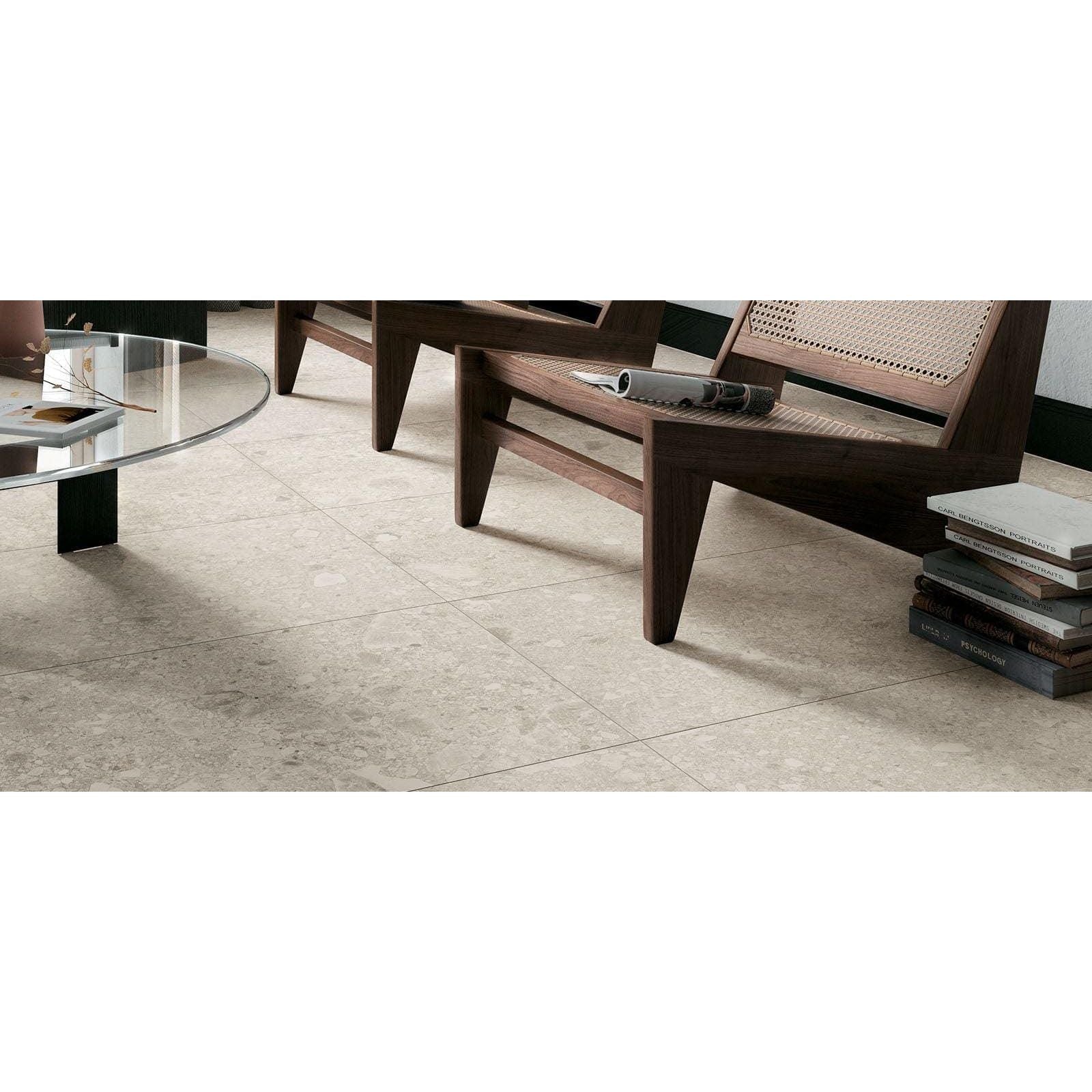 Beige norway melk matt stone-effect floor tiles with subtle natural texture and matte finish