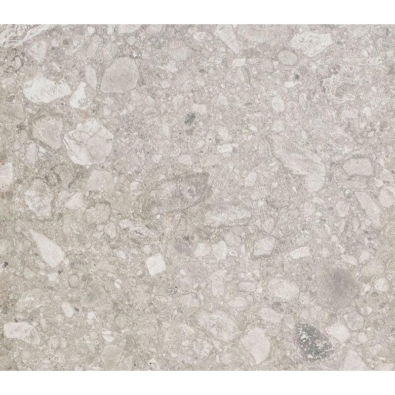 Gray stone tile norway vit matt with speckled natural texture and irregular embedded fragments for flooring use