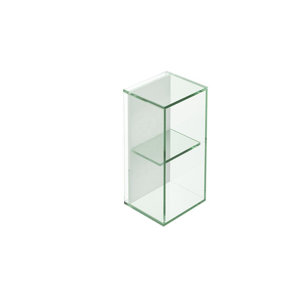 Clear glass rectangular display stand pier glass with two shelves for organized product presentation