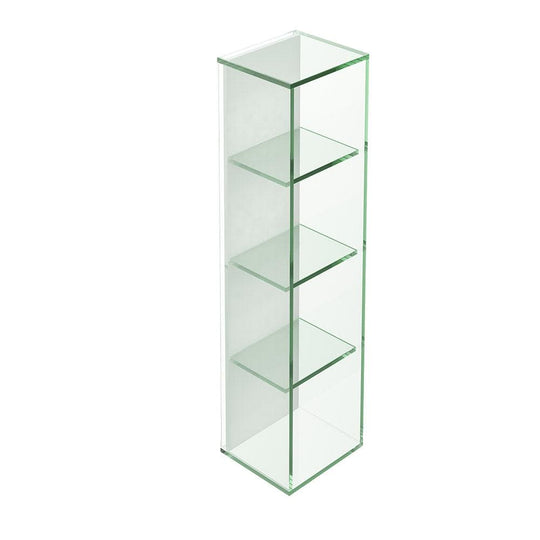 Clear glass display cabinet pier glass 4 box shelf rectangular with four square shelves for elegant storage