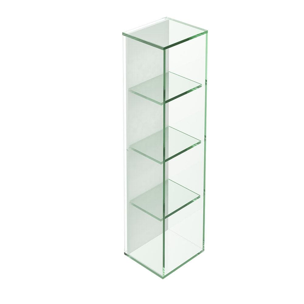 Clear glass display cabinet pier glass 4 box shelf rectangular with four square shelves for elegant storage