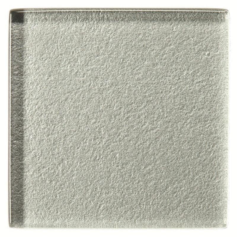 Silver metallic square tile with textured slightly rough surface from proteus metallica glass collection