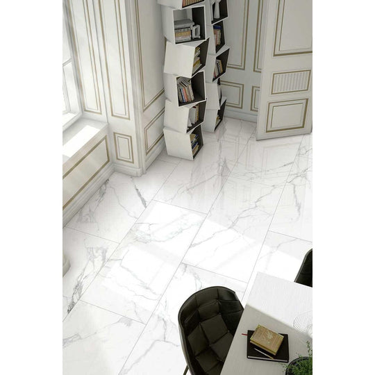 Python ariston porcelain gloss tiles with white marble effect floor design and subtle gray veining