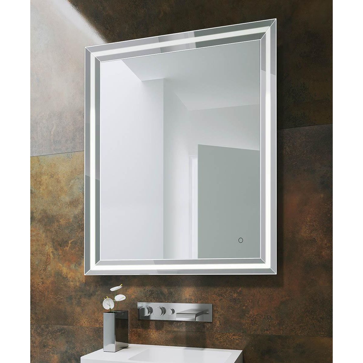 Modern rectangular led bathroom mirror ravenna light mirror 75 with sleek silver frame and integrated lighting