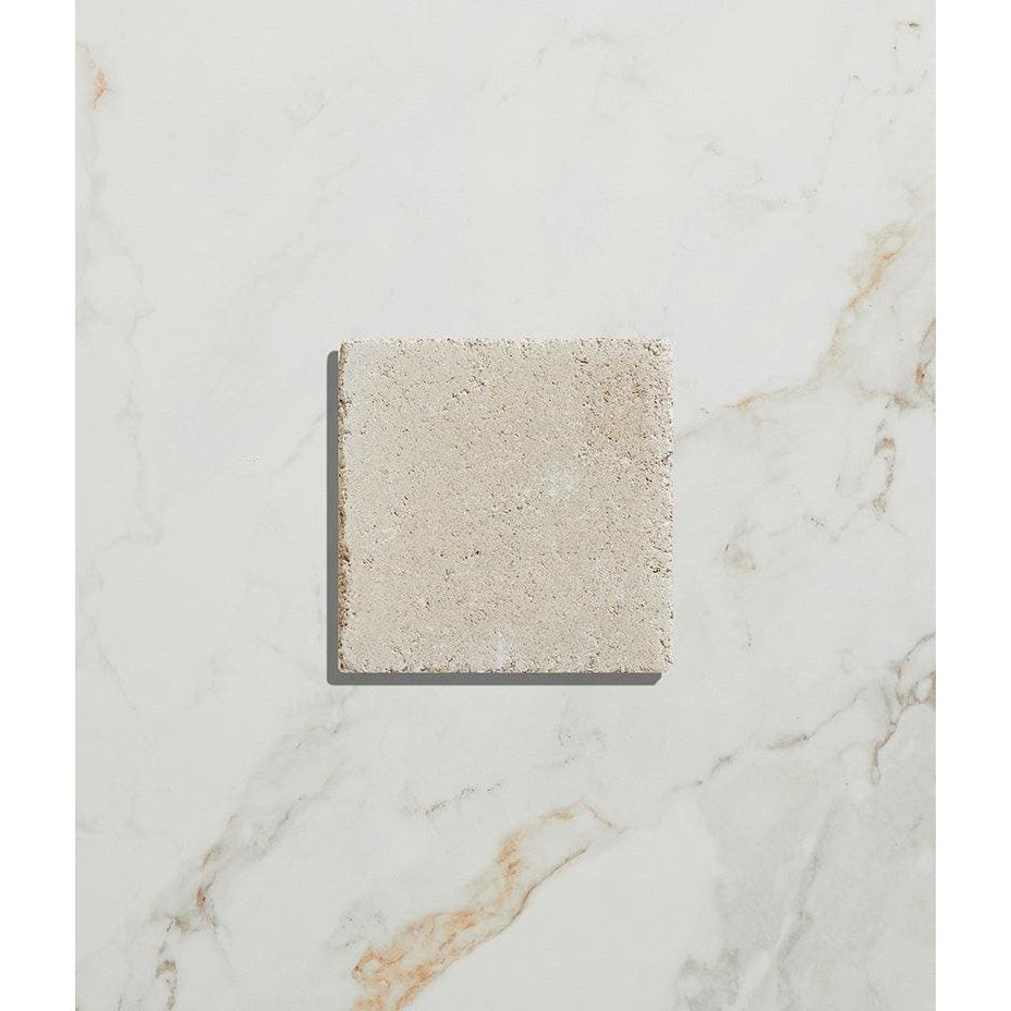 Beige reform composite stone tumbled bianco textured square tile with rough stone-like surface for flooring and walls