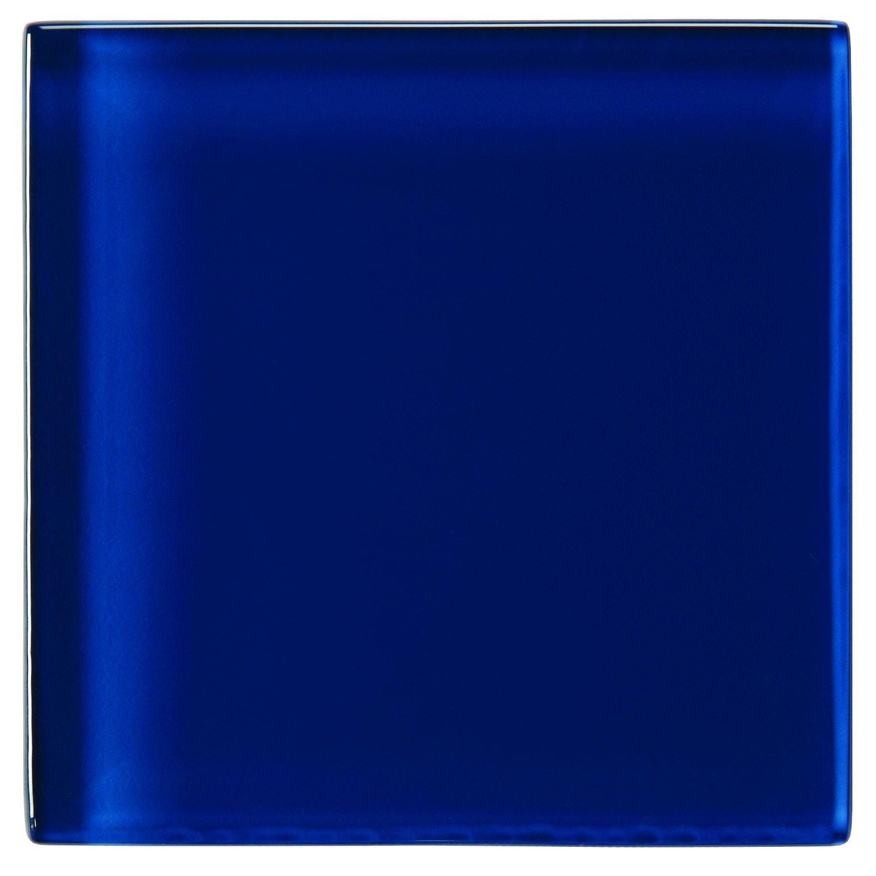 A glossy royal blue rhine clear glass ceramic tile 100 x 100mm with smooth reflective edges