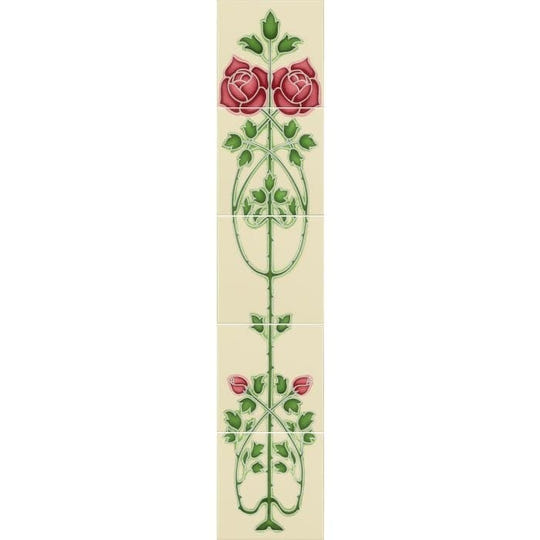 Rose And Bud Raised-Line Tiles 5-Tile Set on Colonial White - Ceramic