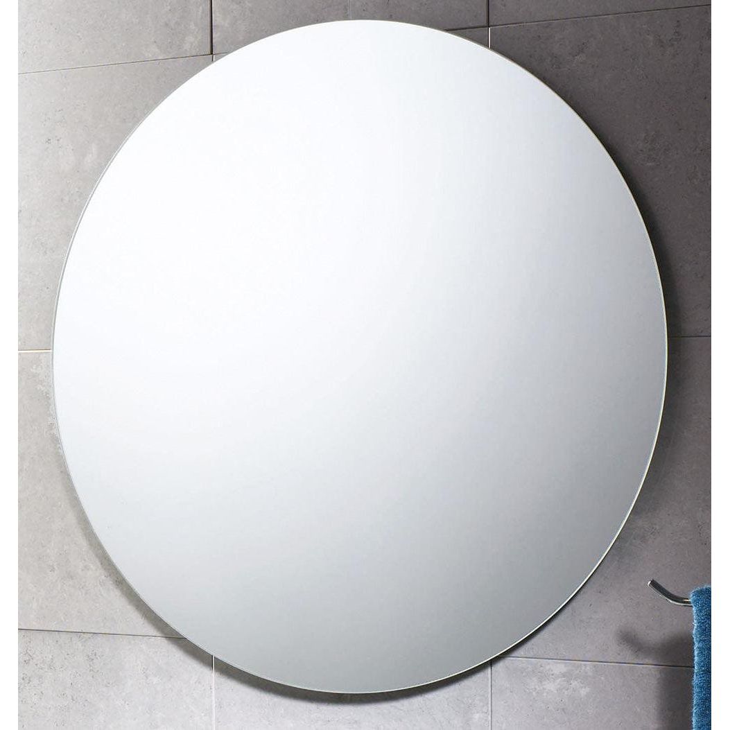 Round polished edge mirror 65cm circular minimalist bathroom mirror with sleek silver frame and polished edges