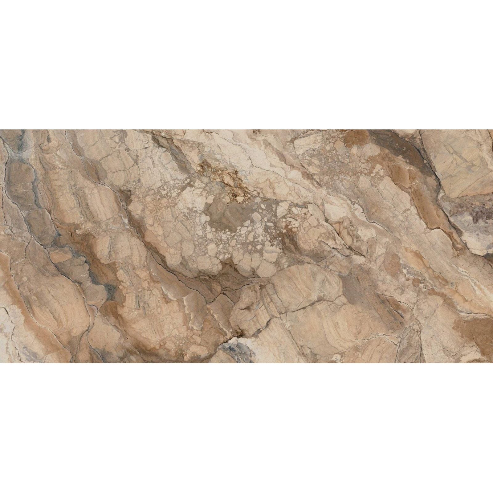 Beige and brown marble patterned ceramic tile with natural stone veining from serie ankara polished collection
