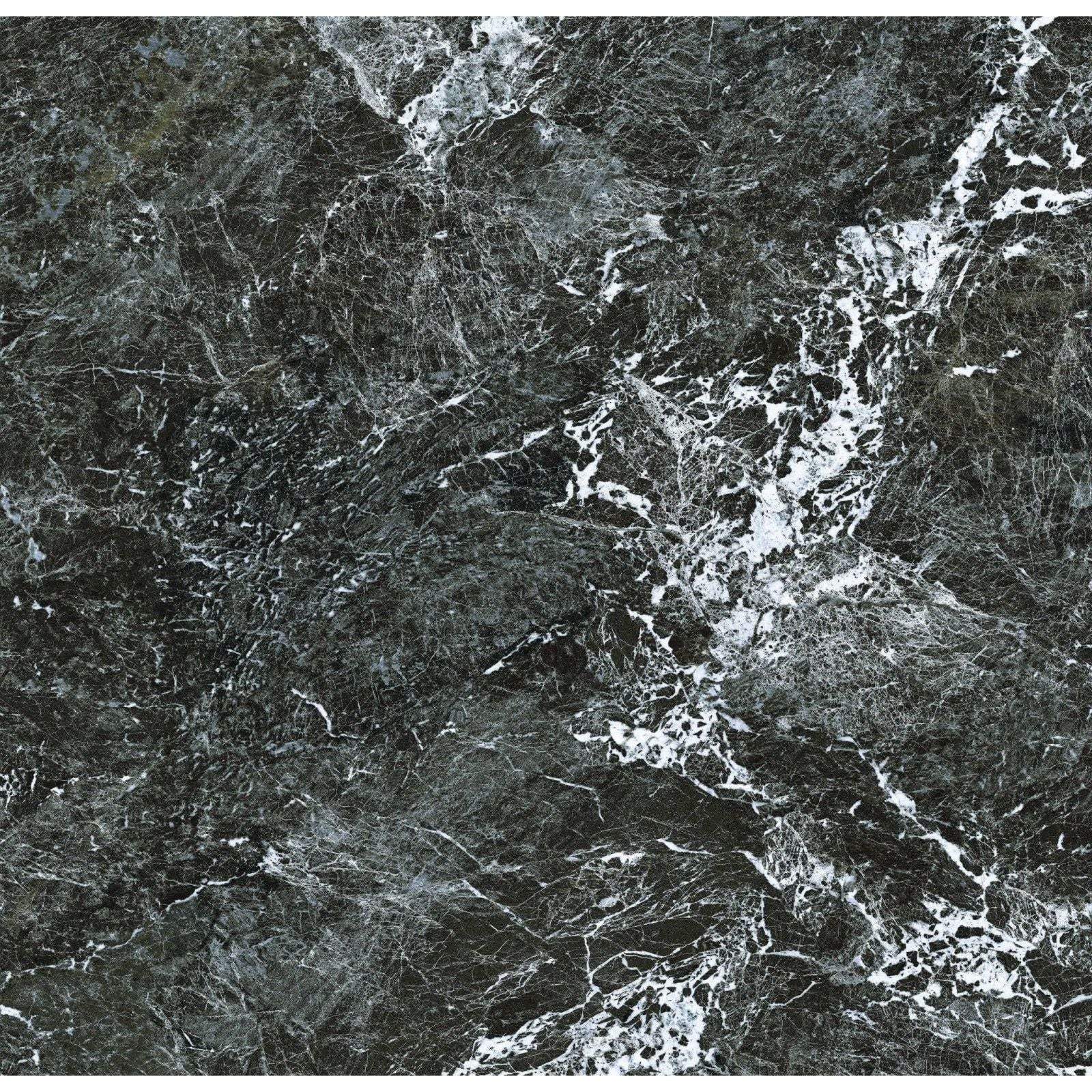 Dark green marble slab with intricate white veining from serie Saint Denis polished collection for elegant surfaces