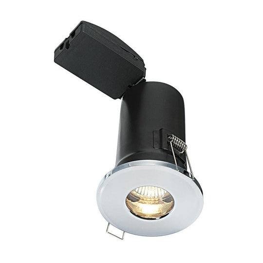 Black and chrome adjustable spotlight fixture with hinged cover for Shield PLUS MV downlighter chrome product