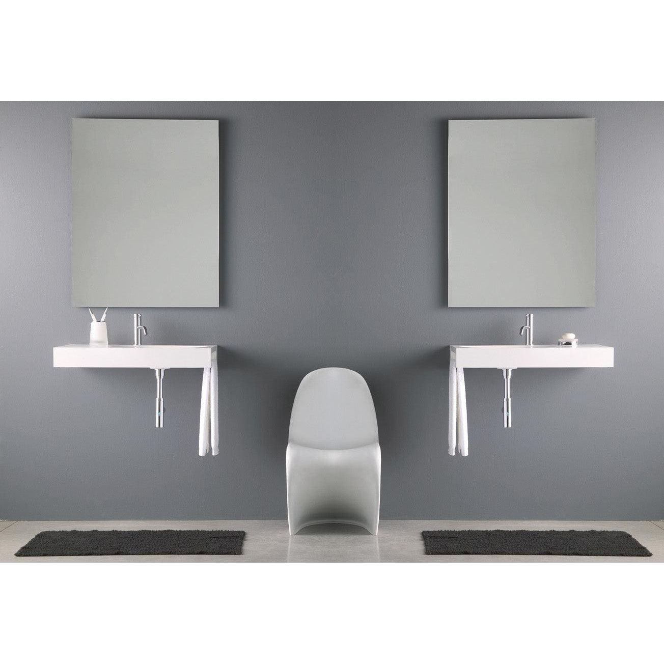 White minimalist chair with sleek modern design and glossy finish shown with slim rectangular mirror 68 product