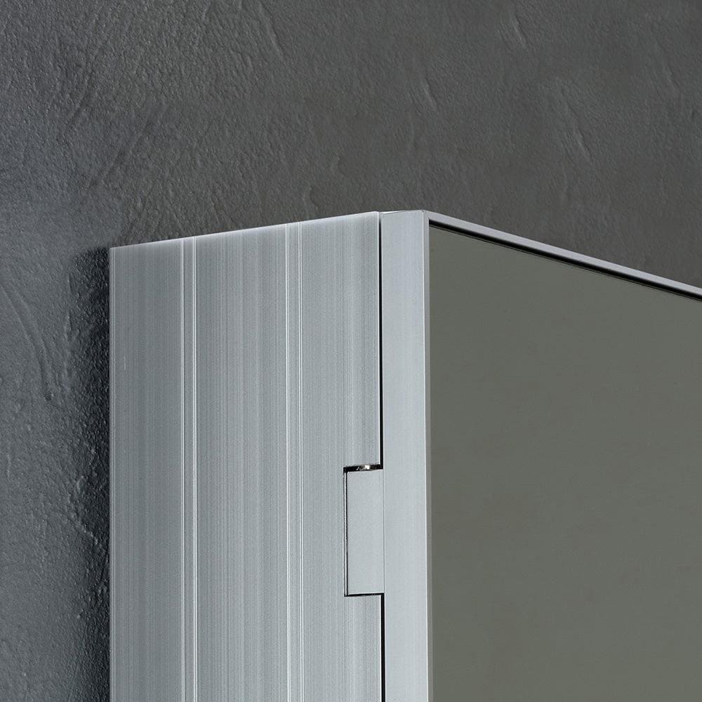 Silver brushed aluminum framed space II double door semi recessed medicine cabinet with sleek modern design 90x70cm