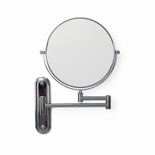 Taylor reversible 5x magnifying wall mirror chrome finished circular with telescoping arm and adjustable sides